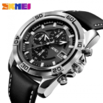 SKMEI 9156 Active Chronograph Leather Quartz Watch for Men- Black