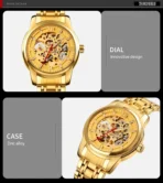 SKMEI 9222 Automatic Mechanical Watch for Men-Full Golden - Image 3