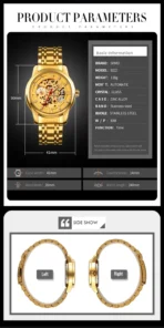 SKMEI 9222 Automatic Mechanical Watch for Men-Full Golden - Image 2