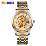 SKMEI 9222 Automatic Mechanical Watch for Men-Golden Silver and White