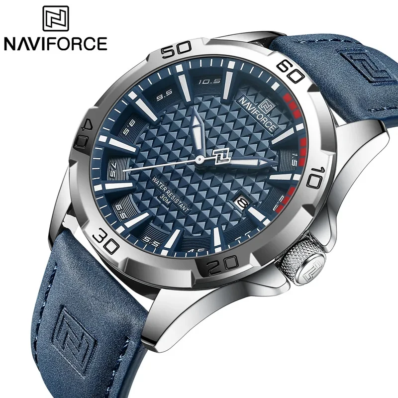 Top-Luxury-Brand-Naviforce-Men-Sports-Quartz-Watches-Leather-Strap-Date-Clock-Male-Waterproof Naviforce 8023 Watch For Men- Blue - Image 1