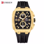 CURREN 8488 Chronograph Silicone Wristwatch  Watch For Men- Golden Black