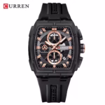 CURREN 8488 Chronograph Silicone Wristwatch  Watch For Men- Black Rose