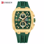 CURREN 8488 Chronograph Silicone Wristwatch  Watch For Men- Golden Green