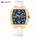 CURREN 8488 Chronograph Silicone Wristwatch  Watch For Men- Golden White