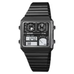 SKMEI 2198 Thermometer  Luminous Alarm Alloy Square Watch For Men-Black