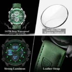 POEDAGAR E108 Multi-Function Dual Display Watch For Men- Green - Image 3