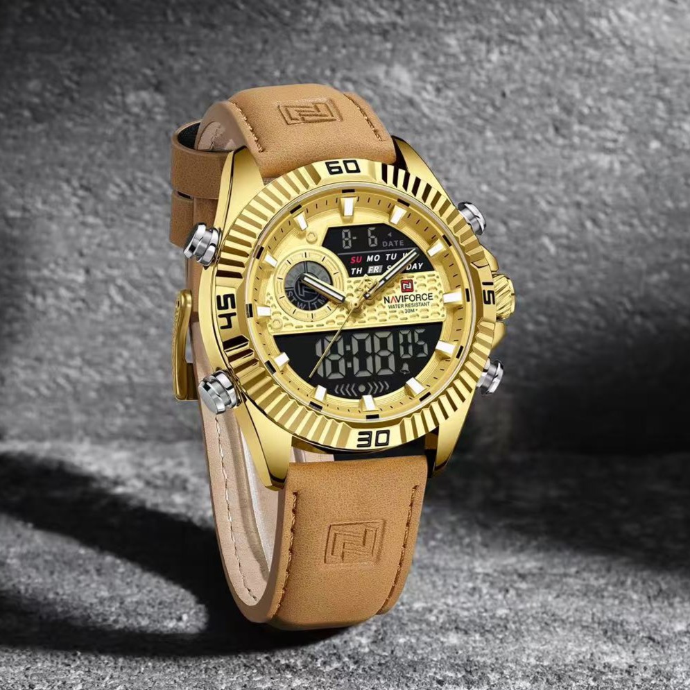 1765643801268_hab5b3036e4c24206b850dad2ac170a15p Naviforce 9262 Watch for Men -Golden - Image 1