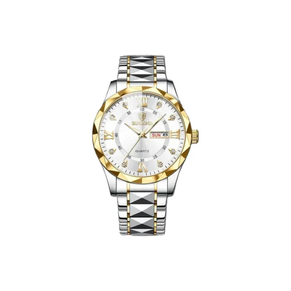 Binbond 2521 Watch For Men-Circle Golden Silver and White