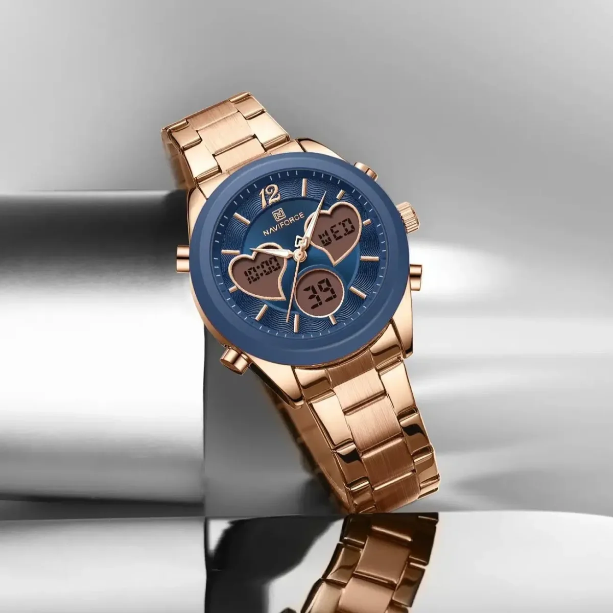 Naviforce 5045 Watch For Women - Rose Gold and Blue - Image 3