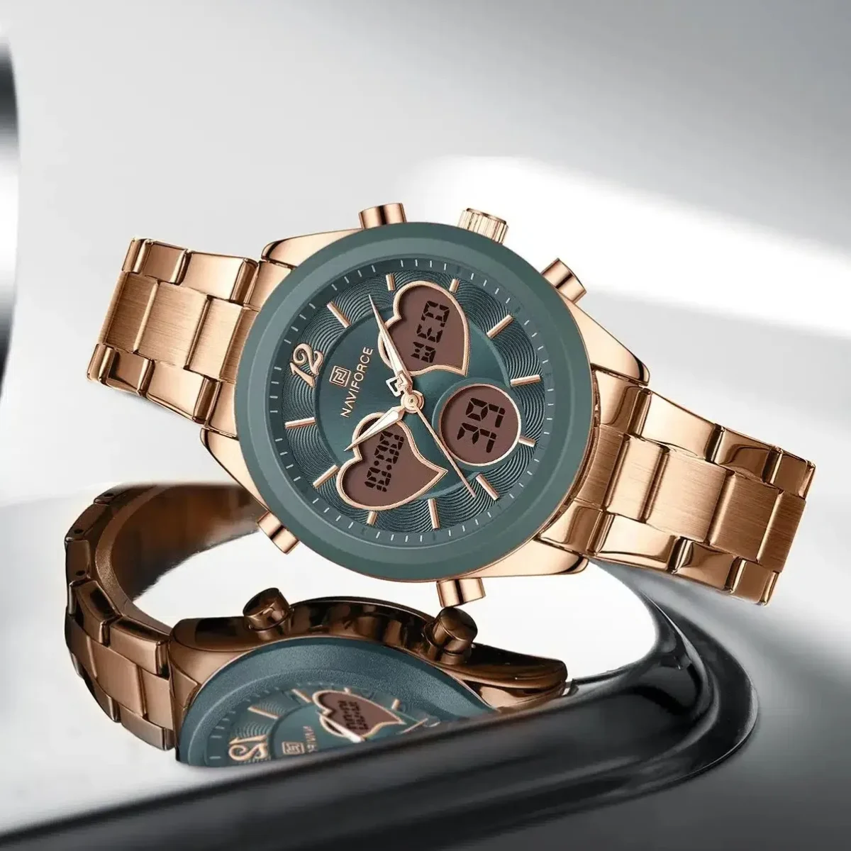 Naviforce 5045 Watch For Women - Rose Gold and Gray - Image 3