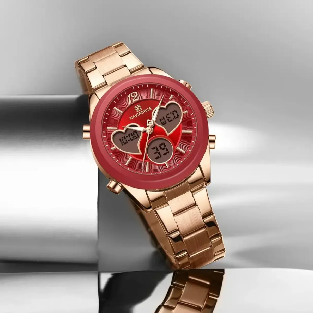 Naviforce 5045 Watch For Women - Rose Gold and Red - Image 3