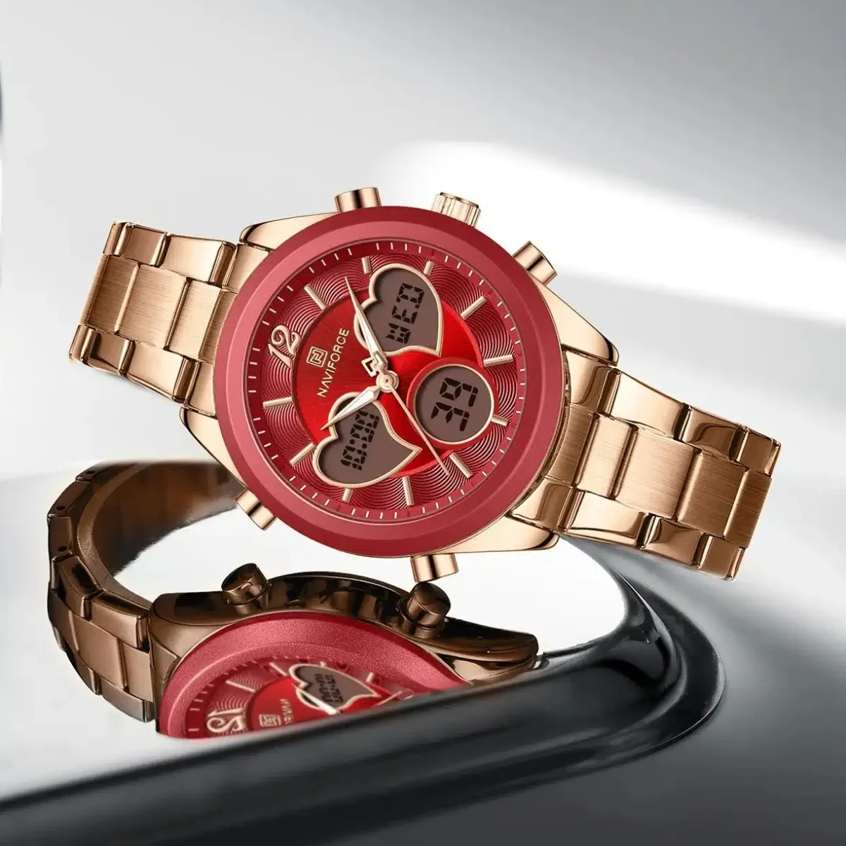 Naviforce 5045 Watch For Women - Rose Gold and Red - Image 4