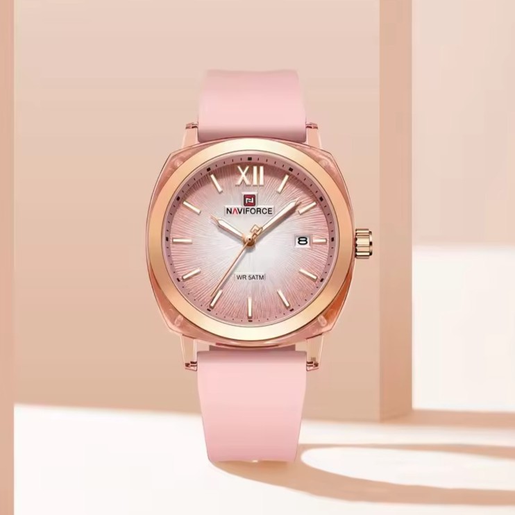 Naviforce 6111 For Women - Pink Naviforce 6111 Silicon Belt Watch For Women -Pink - Image 1