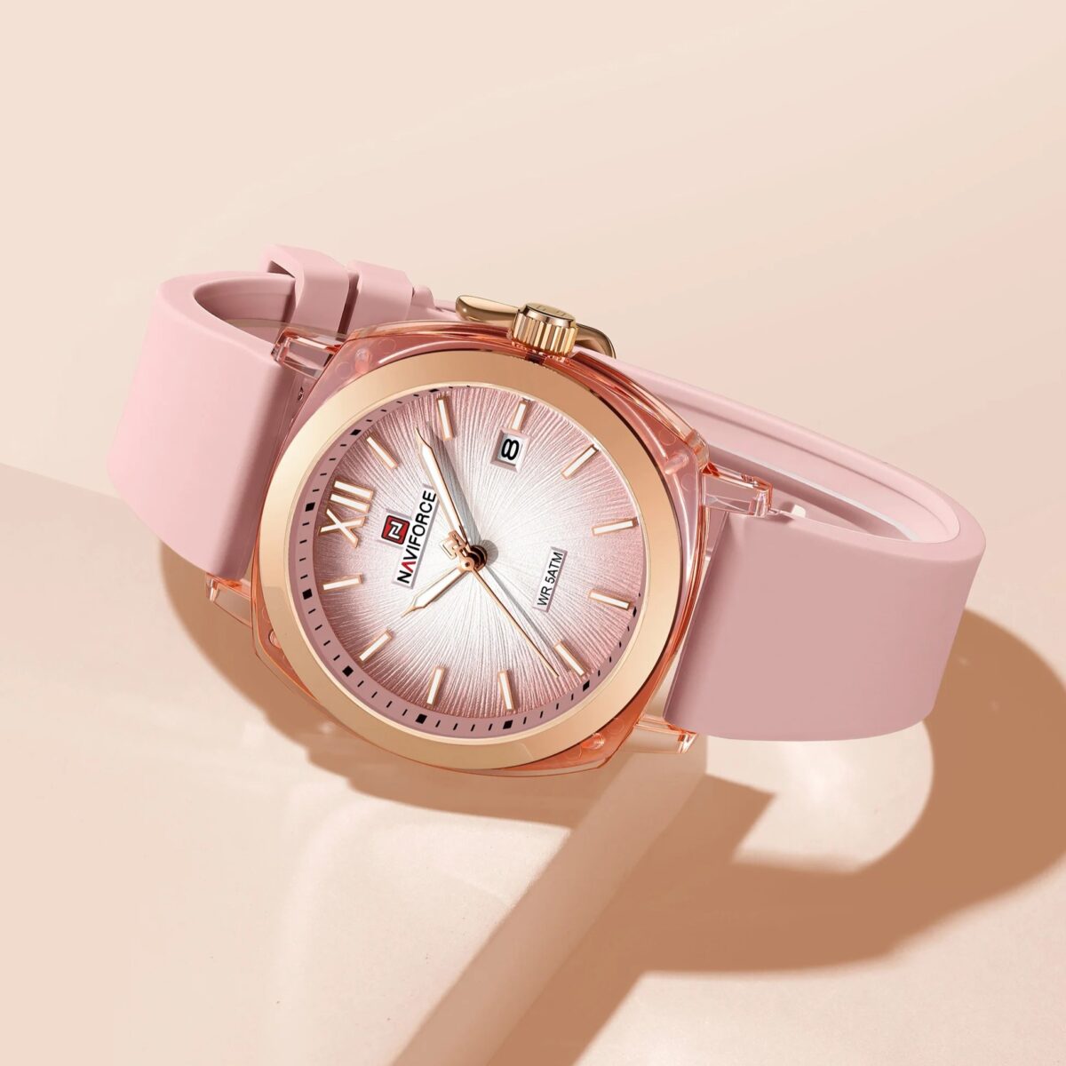 Naviforce 6111 Silicon Belt Watch For Women -Pink - Image 2