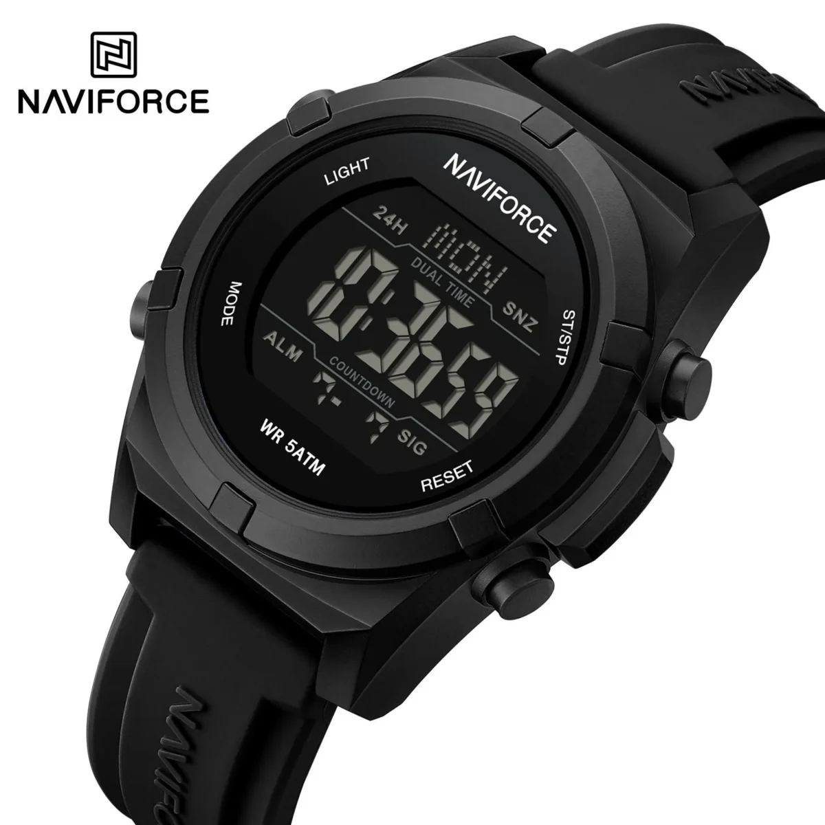 Naviforce 7127 Silicon Belt Watch For Men- Black 1 Naviforce 7127 Silicon Belt Watch For Men- Black - Image 1