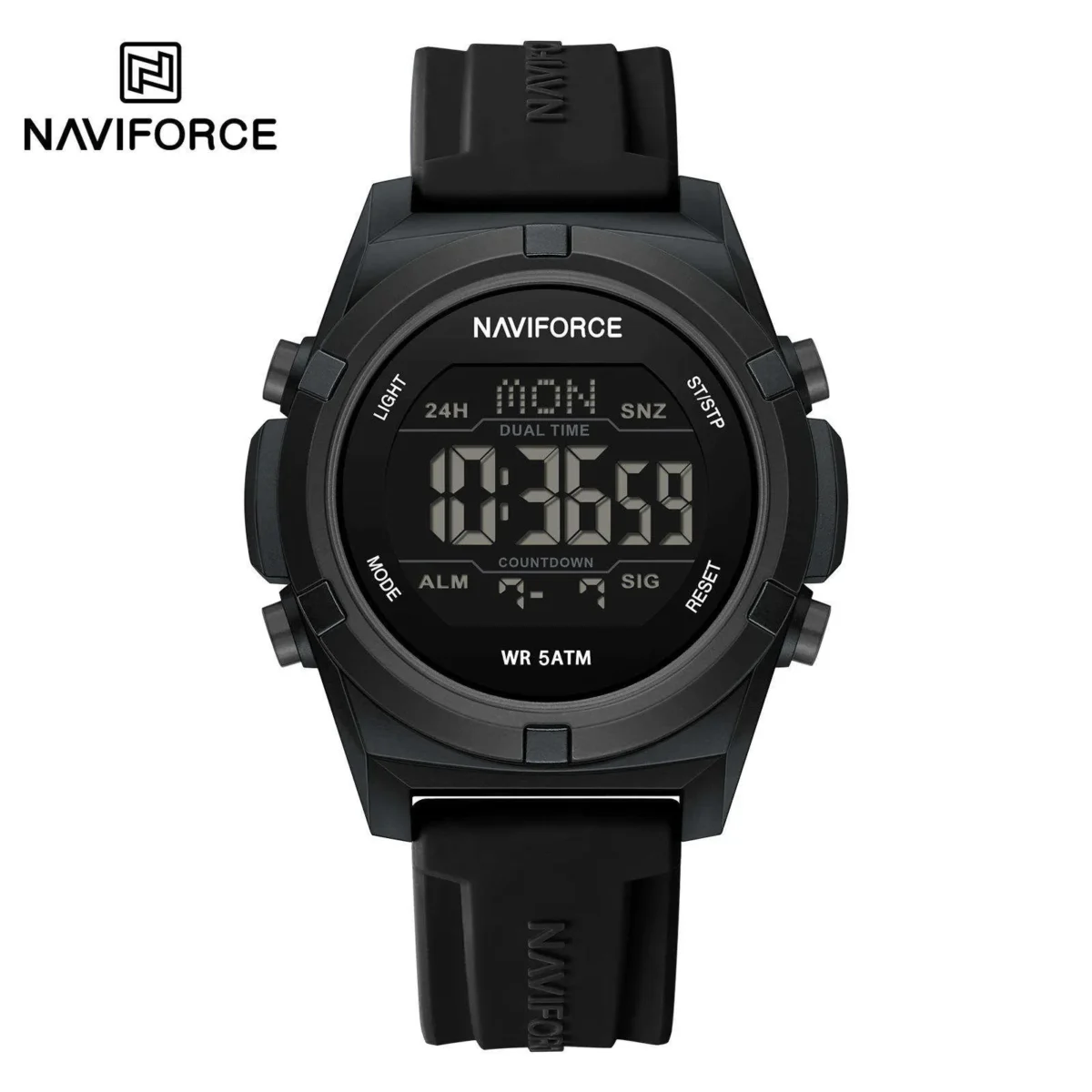Naviforce 7127 Silicon Belt Watch For Men- Black - Image 2