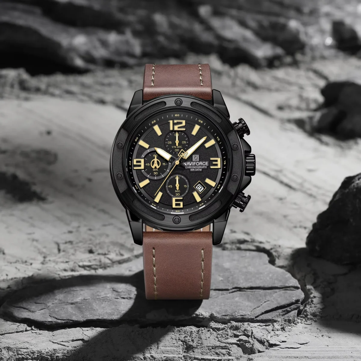 Naviforce 8074 Leather Watch For Men -Black Brown - Image 1