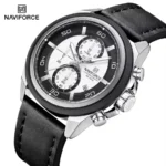 Naviforce 8075 Leather Belt Watch For Men -Black White