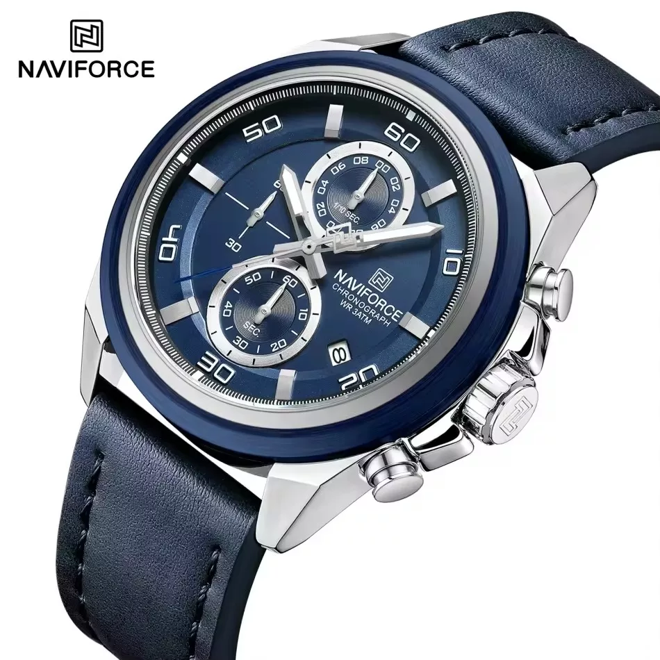 Naviforce 8075 Leather Belt Watch For Men - Blue Naviforce 8075 Leather Belt Watch For Men - Blue - Image 1