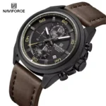 Naviforce 8075 Leather Belt Watch For Men - Dark Brown Black