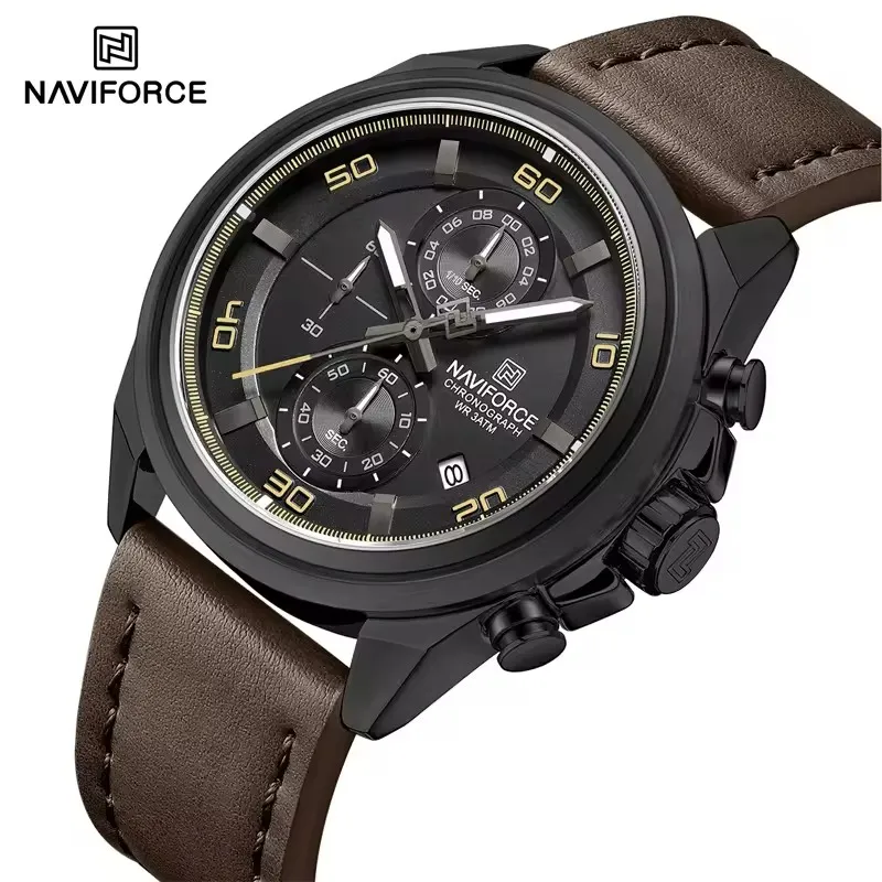 Naviforce 8075 Leather Belt Watch For Men - Dark Brown Black Naviforce 8075 Leather Belt Watch For Men - Dark Brown Black - Image 1