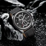 Naviforce 8075 Leather Belt Watch For Men -Silver Black