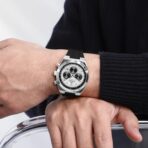 Naviforce 8080 Silicon watch For Men - Black White - Image 2