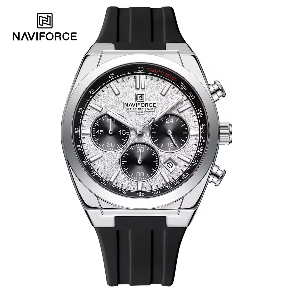 Naviforce 8080 - Black White Naviforce 8080 Silicon watch For Men - Black White - Image 1