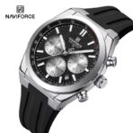 Naviforce 8080 Silicon watch For Men - Silver Black - Image 2