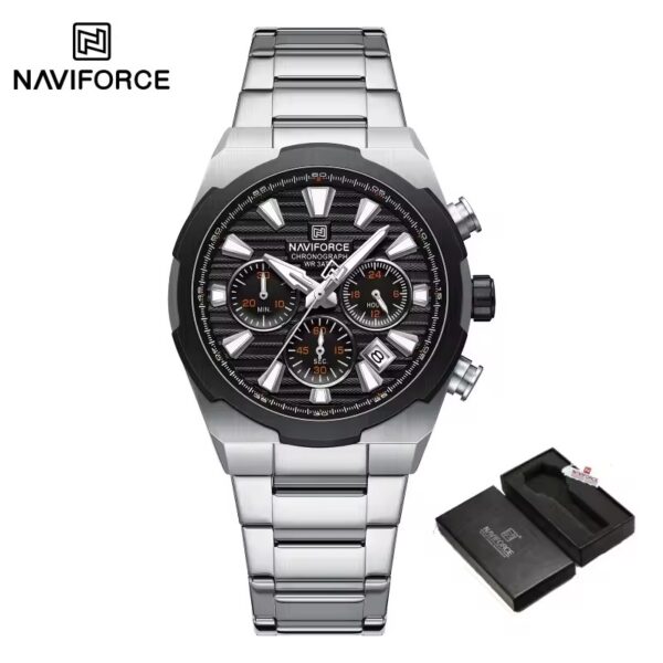 Naviforce 8081 Watch  For Men - Silver Black