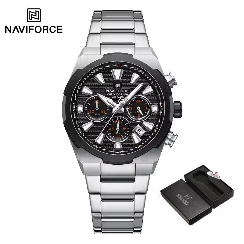 Naviforce 8081 - Silver Black Naviforce 8081 Watch For Men - Silver Black - Image 1