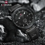 Naviforce 9229 Leather Belt Watch For Men-Black