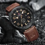 Naviforce 9229 Leather Belt Watch For Men- Dark Brown - Image 2