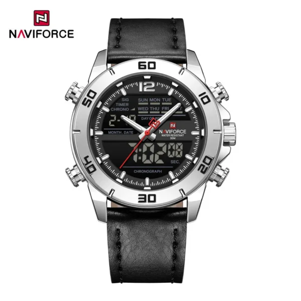 Naviforce 9253 Leather Belt Watch For Man –Sliver Black