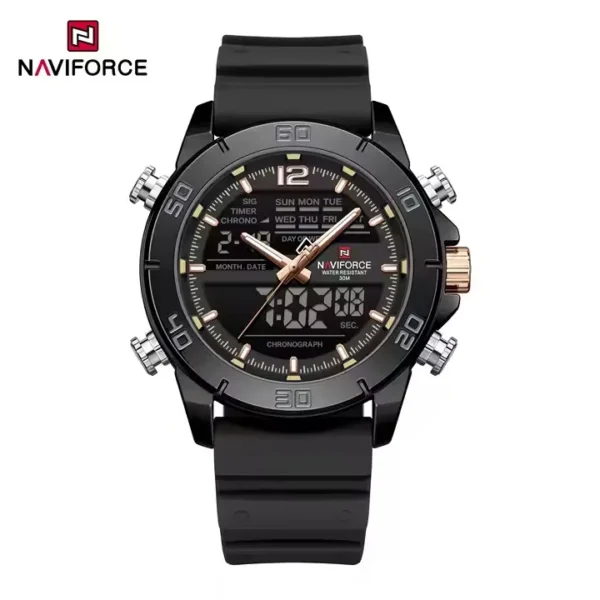 Naviforce 9253 Silicon Belt Watch For Man – Rose Black