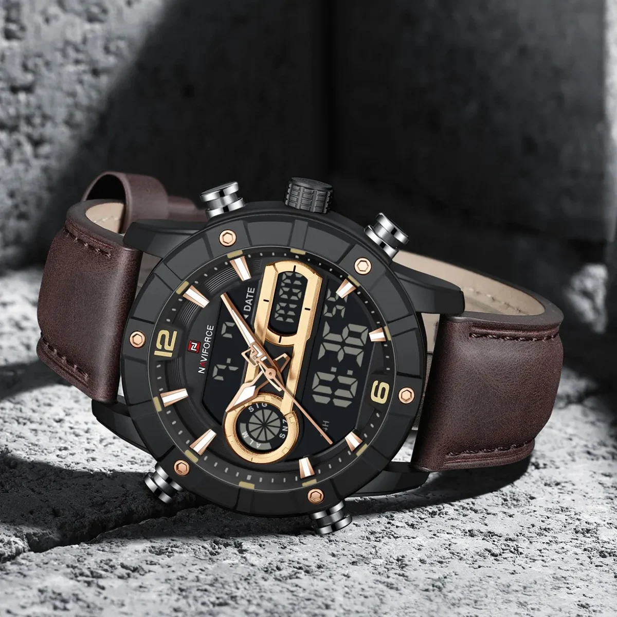 Naviforce 9263 Leather Belt Watch For Men - Brown - Image 2