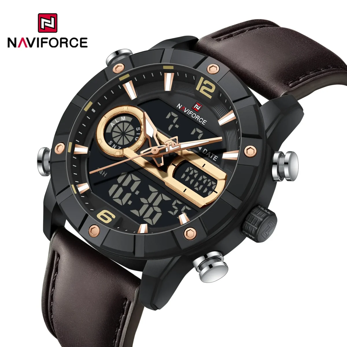 Naviforce 9263 Leather Belt Watch For Men - Brown - Image 3