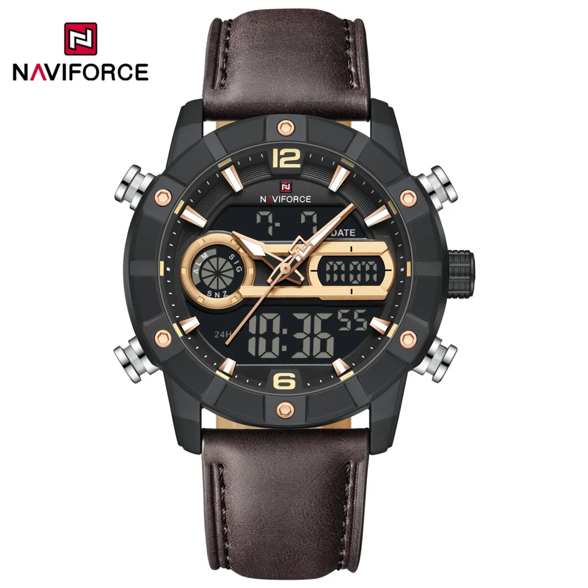 Naviforce 9263 Leather Belt Watch For Men - Brown - Image 4