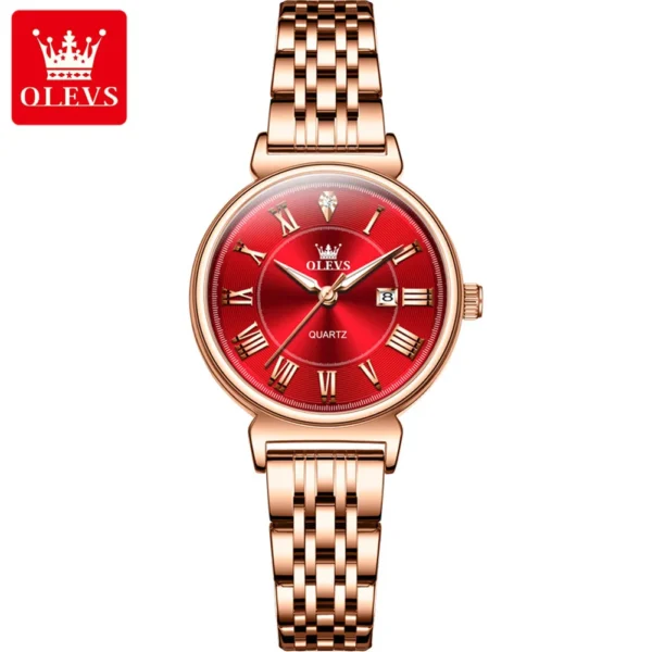 Olevs 9997 Watch For Woman-Rose Gold and Red