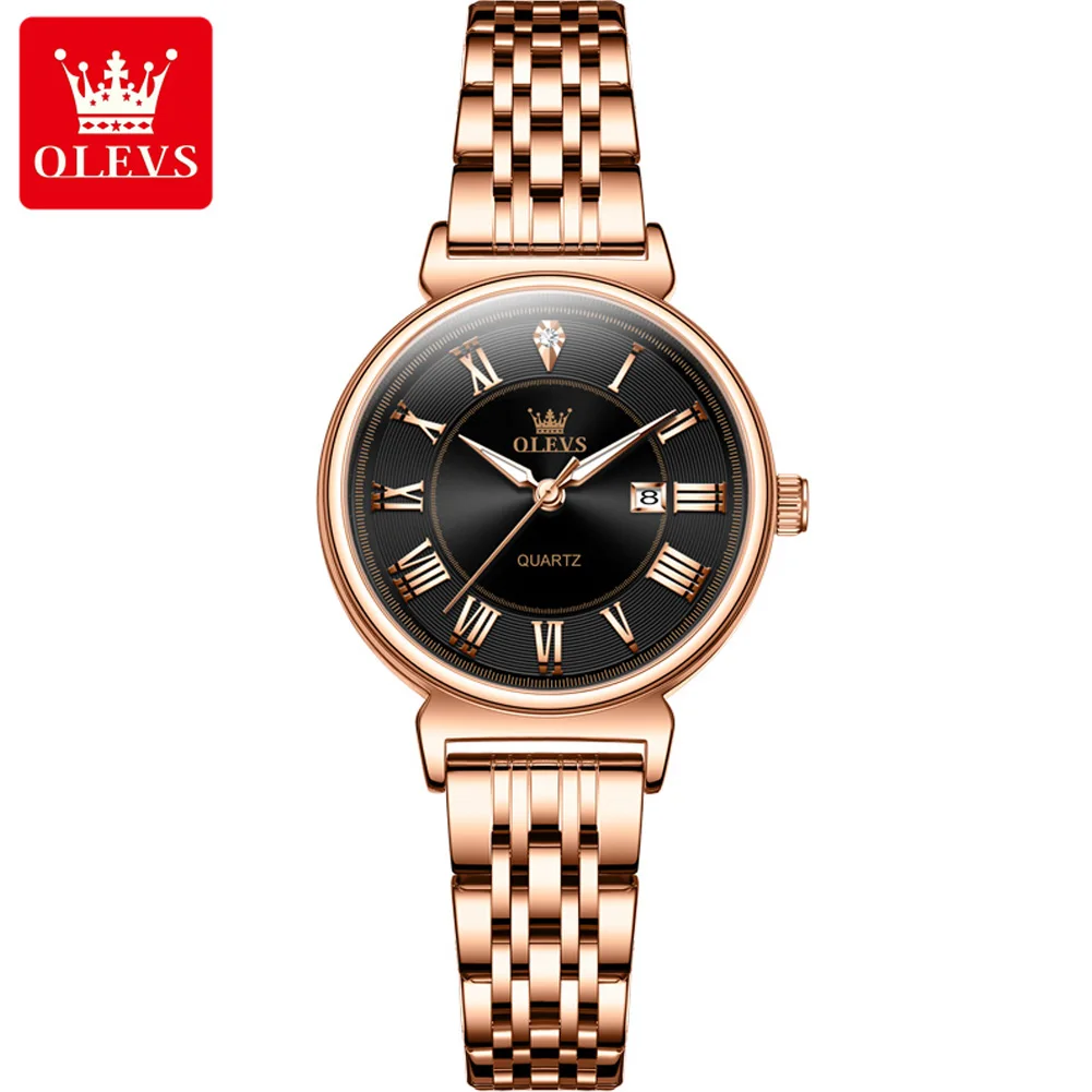 Olevs Women’s Watch 9997 wrist watch Olevs 9997 Watch For Woman-Rose Gold and Black - Image 1