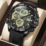 POEDAGAR E108 Multi-Function Dual Display Watch For Men-Full Black