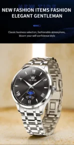 Olevs 3646 Watch For Men– Silver Black - Image 2