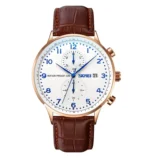 Skmei 9301 Leather Belt Watch For Men-Brown White Blue