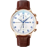 Skmei 9301 Leather Belt Watch For Men-Brown White Blue