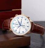 Skmei 9301 Leather Belt Watch For Men-Brown White Blue - Image 3