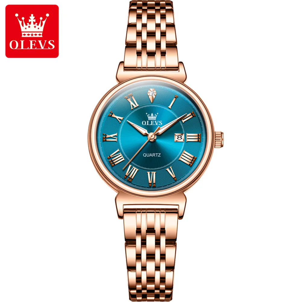 olevs 9997 ladies watch Olevs 9997 Watch For Woman-Rose Gold and Blue - Image 1