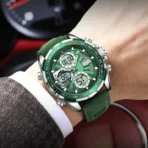 POEDAGAR E108 Multi-Function Dual Display Watch For Men- Green - Image 2