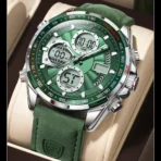 POEDAGAR E108 Multi-Function Dual Display Watch For Men- Green