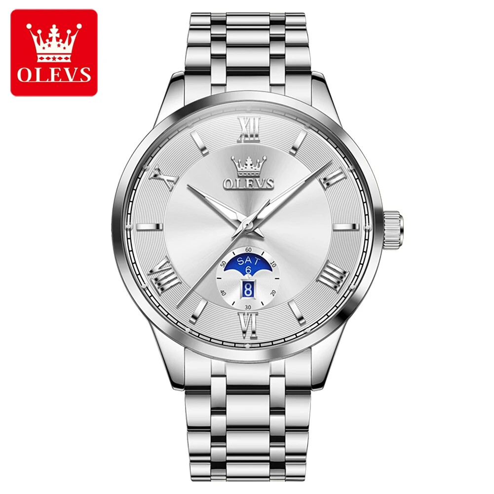s-l1200 Olevs 3646 Watch For Men– Full Silver - Image 1